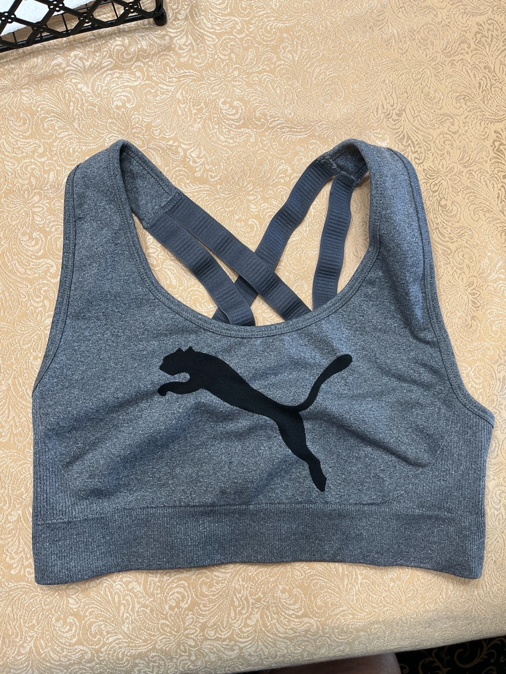 Puma Heather Gray Sports Bra with Black Logo